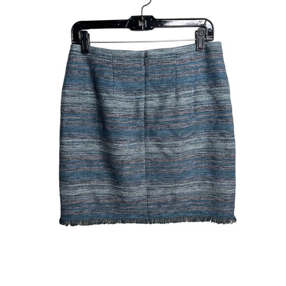 Loft Blue Gray Tweed Zip Mini Skirt Size 8 Workwear Classic - Picture 7 of 12